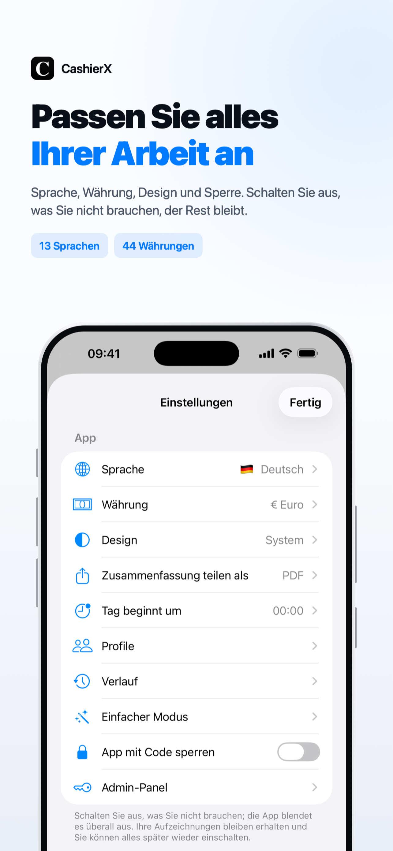 CashierX Einstellungen