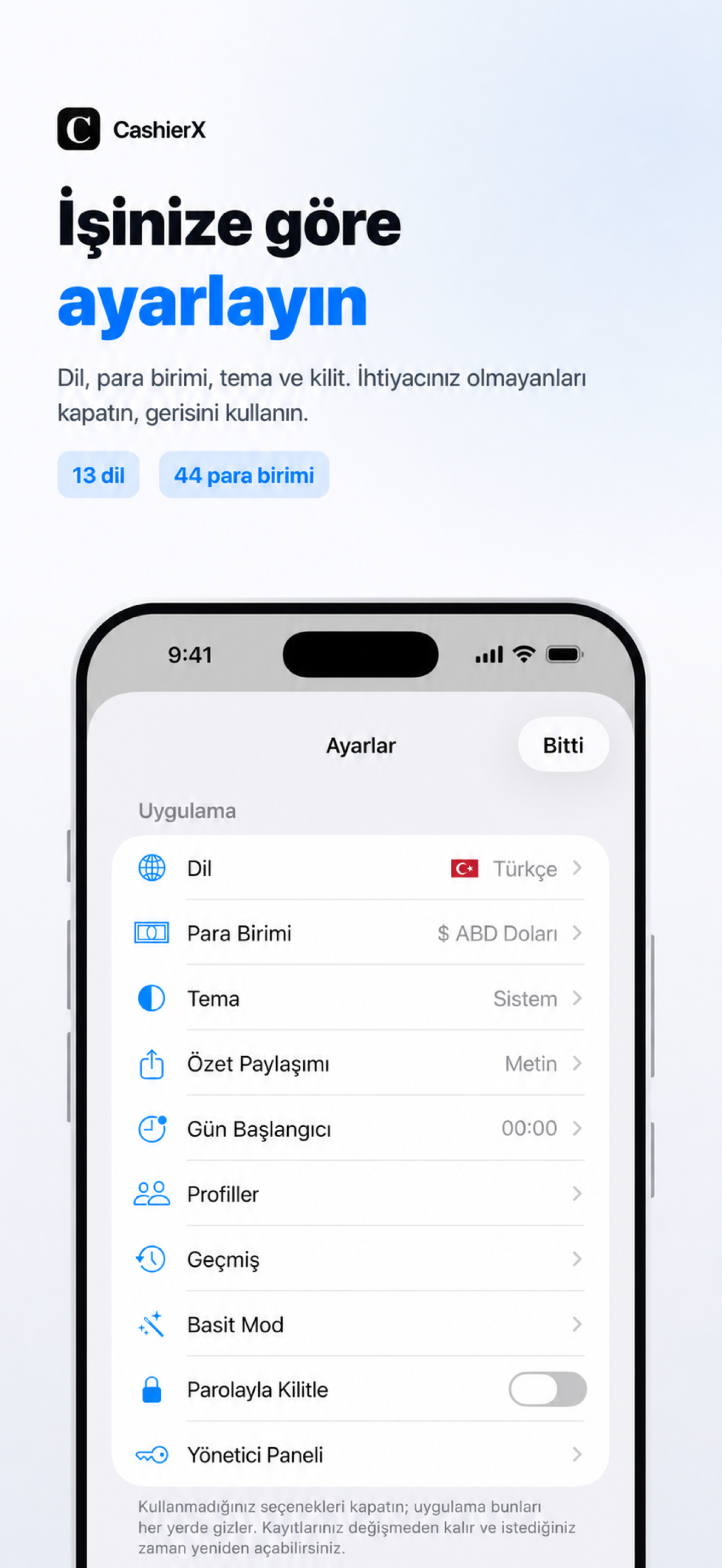 CashierX ayarlar ekranı